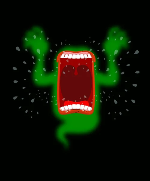 Scary ghost shouts. Horrible wraith frightening screams. Green m — Stock Vector