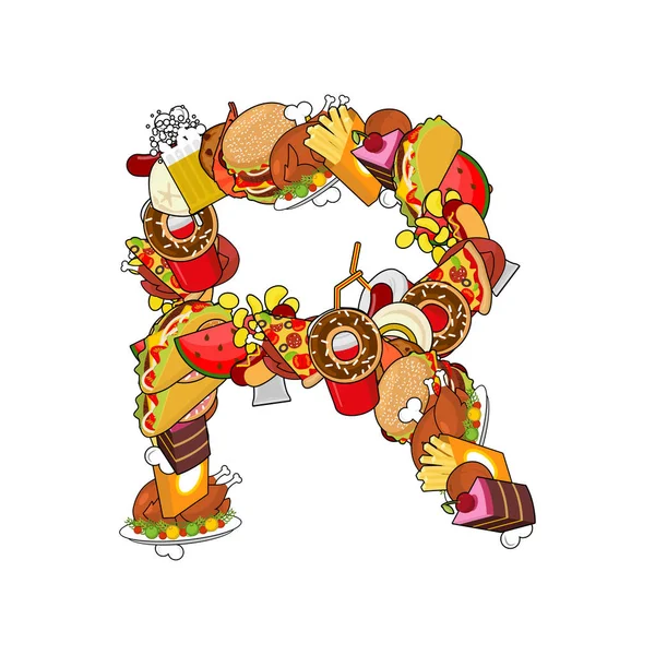 R harfi gıda. Pizza ve hamburger yenilebilir işareti alfabe. Fe