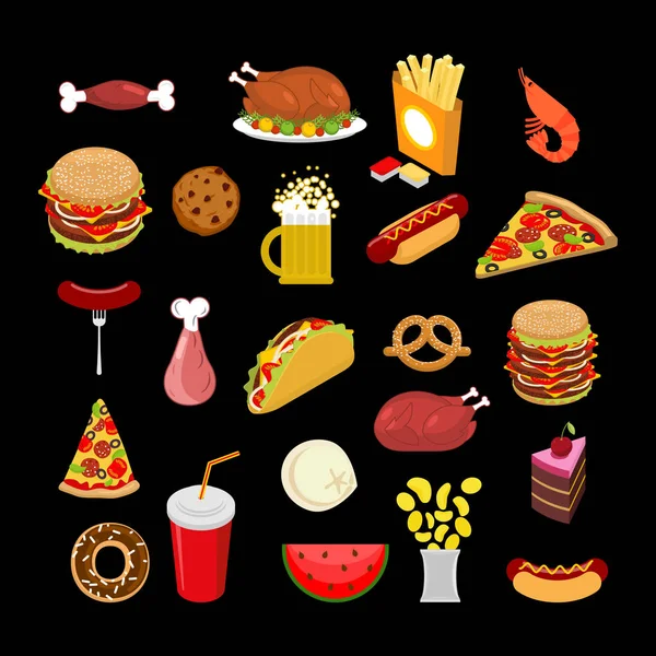 Conjunto de comida. feed Icon Collection. Signos de carne. Pizza y tacos. Fre — Vector de stock