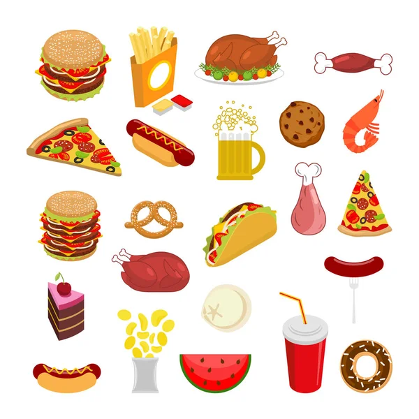 Food set. Signs of feed. Icon Collection of meat. Pizza and taco — Stock Vector