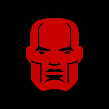 Ciddi bir yüz logosunu görmeniz gerekir. Adam baş amblemi. Kırmızı erkekçe maske