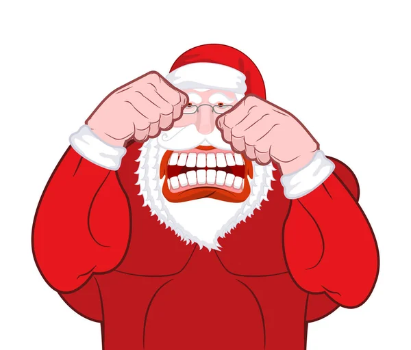 Santa Claus fights. Father Christmas beats fists. Old man knuckl — Stock Vector