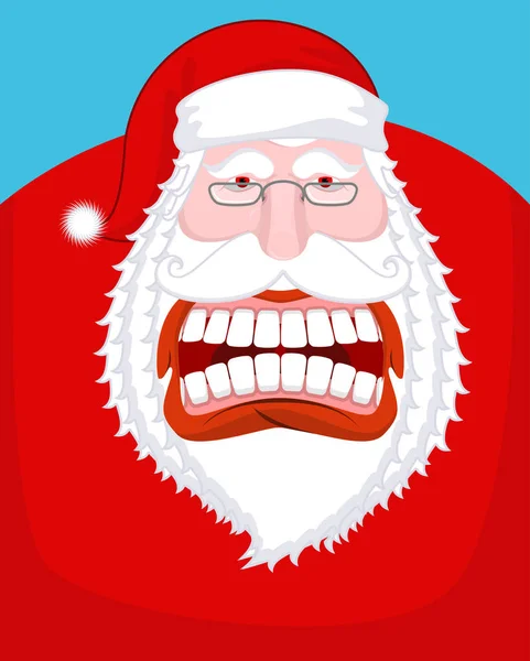 Santa Claus sonrisa salvaje. Viejo agresivo. Abre la boca y... — Vector de stock