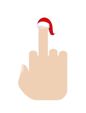 Noel herif. Kırmızı Santa şapka orta parmak. Agresif işaret