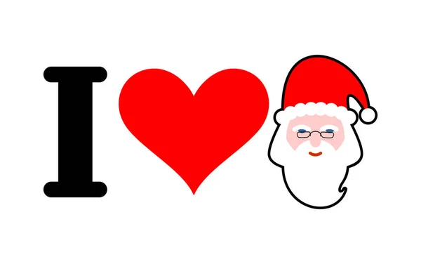 Amo a Santa. Corazón y rostro de Claus. Me gusta la Navidad y lo nuevo — Vector de stock