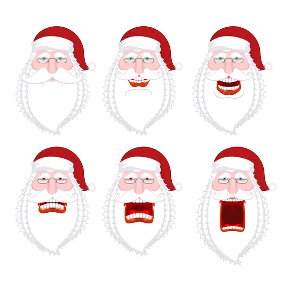 Collezione Santa Emoji. Babbo Natale insieme di emozioni. Arrabbiato e f — Vettoriale Stock