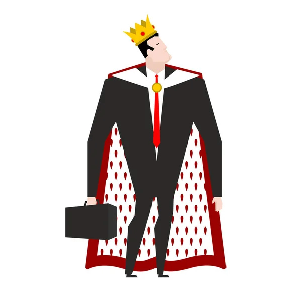 Jefe rey en corona y manto real. El hombre de negocios Prince. Entren. — Archivo Imágenes Vectoriales