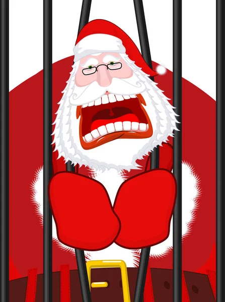 Santa Claus fogoly. Karácsony a börtönben. A börtönben a ablak — Stock Vector