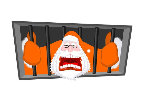 Santa Claus pomarańczowy więzień odzież. Boże Narodzenie w więzieniu. Windo — Wektor stockowy