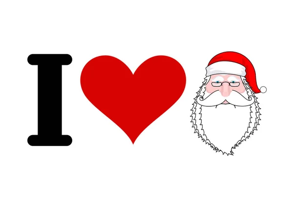 Me encanta Santa Claus. Corazón y rostro de Santa. Me gusta la Navidad y — Vector de stock