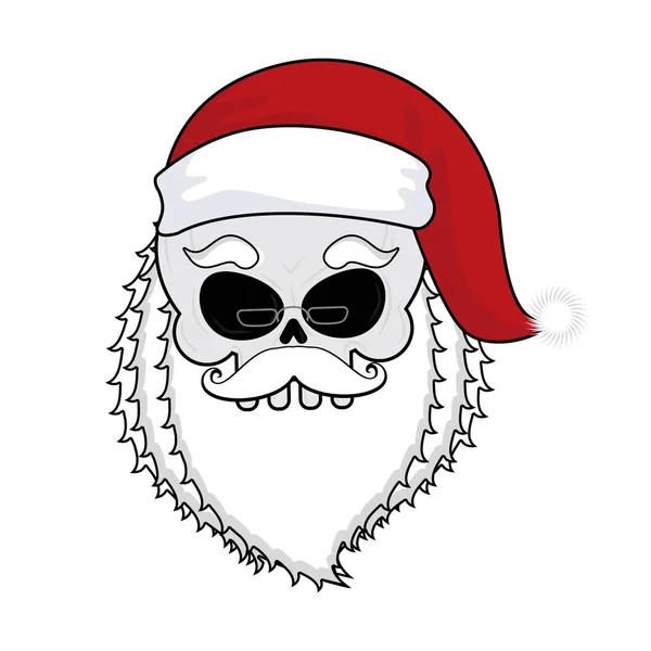 サンタの頭蓋骨。赤いサンタ帽子でスケルトンの頭。死のクリスマス. — ストックベクタ