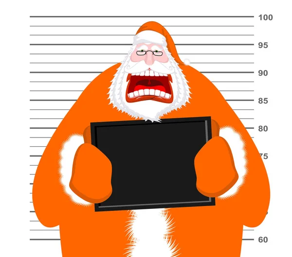 Mugshot de Santa Claus ropa de prisionero naranja. Taza de Chr — Vector de stock