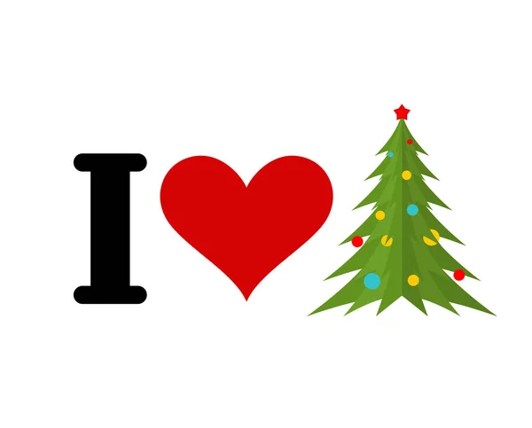 Me encanta la Navidad. Corazón y árbol de Navidad. Ingenio de abeto festivo — Vector de stock