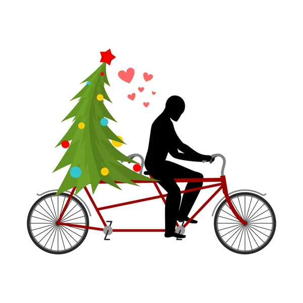 Amante de Navidad. Amantes del ciclismo. Hombre rueda árbol de navidad o — Vector de stock