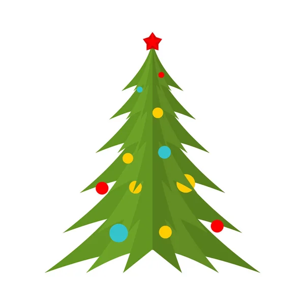 Árbol de Navidad aislado. Abeto festivo con bolas. Abeto dec — Vector de stock