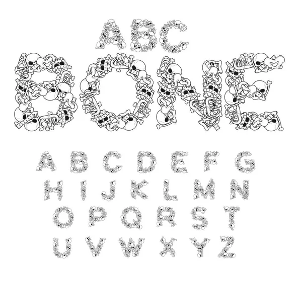 ABC osseux. Fonte Skeleton. Anatomie des lettres. Crâne et colonne vertébrale. Mâchoire a — Image vectorielle