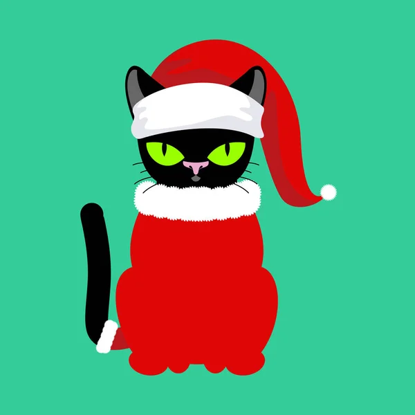 산타 고양이입니다. 크리스마스 모자에 애완 동물. 새 해 그림입니다. 크리스마스 편 — 스톡 벡터