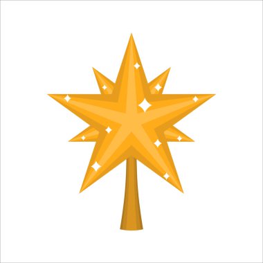 Christmas gold Star for tree. decoration for fir-tree isolated.  clipart