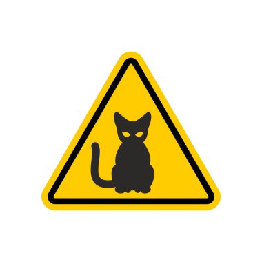 Dikkat kedi. Tehlike sarı yol işareti. Evde beslenen hayvan dikkat