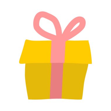 Hediye izole. Sarı bir kutu ve beyaz zemin üzerine kırmızı yay