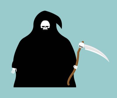 şişman Azrail izole tırpan ile. Ölüm başlıklı beyaz bac üzerinde