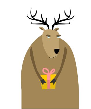 Geyik Noel. Hediye ile bir Ren geyiği. Noel ve yeni yıl karakter
