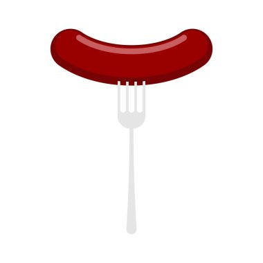 Sosis çatal üzerinde. etli incelik izole. Gıda illüstrasyon