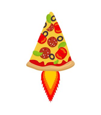 Sıcak Pizza roket. Fast food ve alev parçası