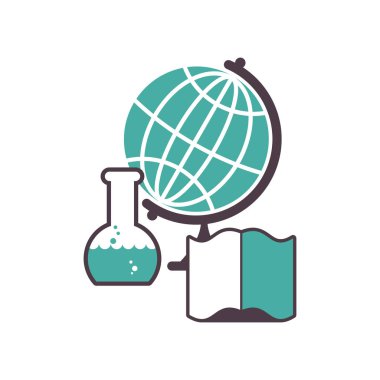 Bilim logosunu görmeniz gerekir. Amblem bilimsel laboratuvar için. şişesi ve Küre.