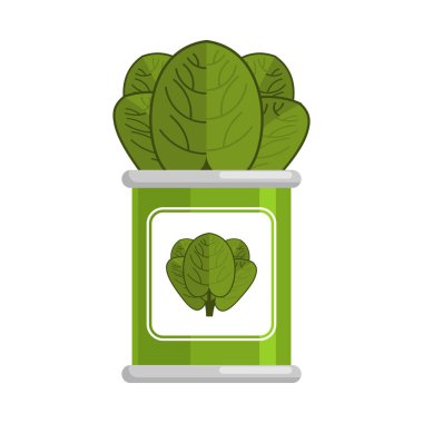 Spinach tin.	vegetarian food. Green leaves on white background clipart