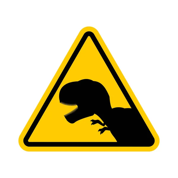 Attention dinosaur. Dangers of yellow road sign. Prehistoric pre — Stock Vector