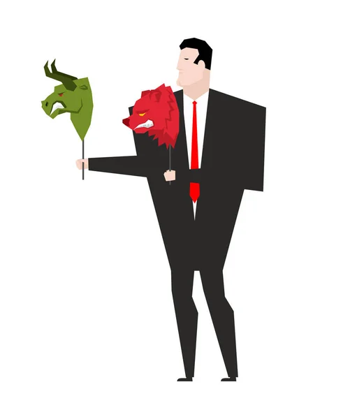 Торговец и маска Зеленый Медведь и Ред Булл. Игрок на бирже — стоковый вектор
