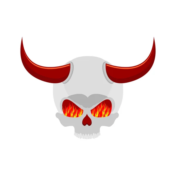 Cráneo de demonio con cuernos. ojos de llama. esqueleto de Satanás — Vector de stock