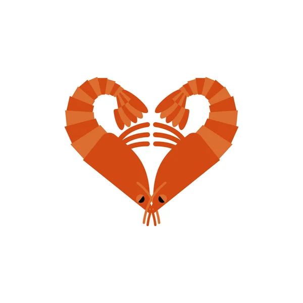 虾的爱隔绝。浮游生物在白色背景上的心 — 图库矢量图片
