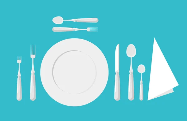 Etiqueta de mesa. Cubertería. Tenedores, cucharas y cuchillos — Vector de stock