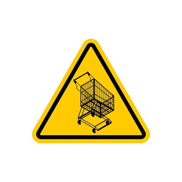 Attention shopping cart. Dangers of yellow road sign. supermarke — Stock Vector