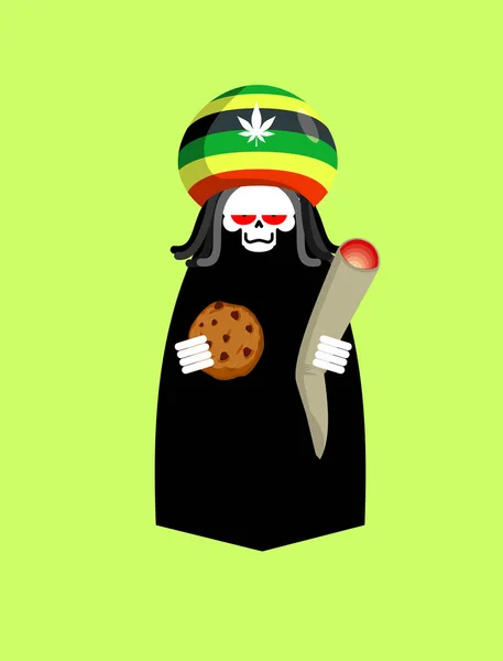 Rasta-Tod. rastafarians Sensenmann. hat Rastaman und Joint oder — Stockvektor