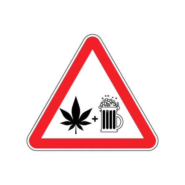 注意薬剤およびアルコール。赤の危険道路標識。ビールとマル — ストックベクタ