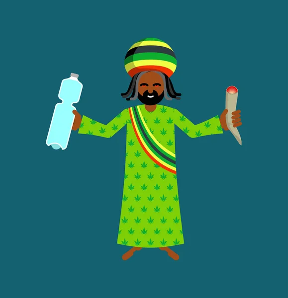 Dios de Jah para Rastafarian. Sombrero de rasta y burlón. Botella de agua a — Archivo Imágenes Vectoriales