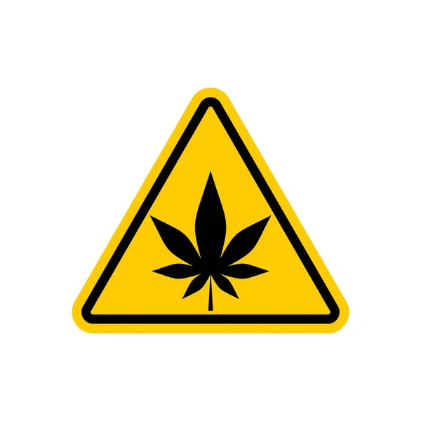 Attention marijuana hemp. Dangers yellow road sign. cannabis Cau — Stock Vector