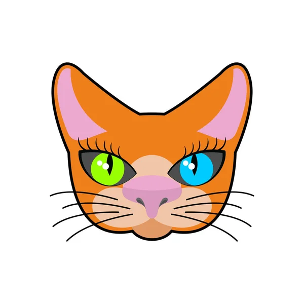 Red-headed cat face isolated. Pet on green background — Stock Vector