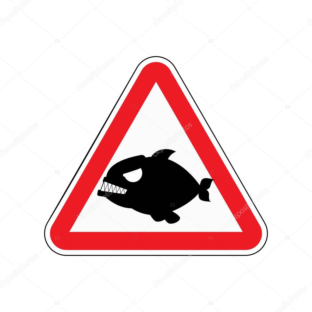 Attention piranha. Dangers of red road sign. Predatory fish Caut