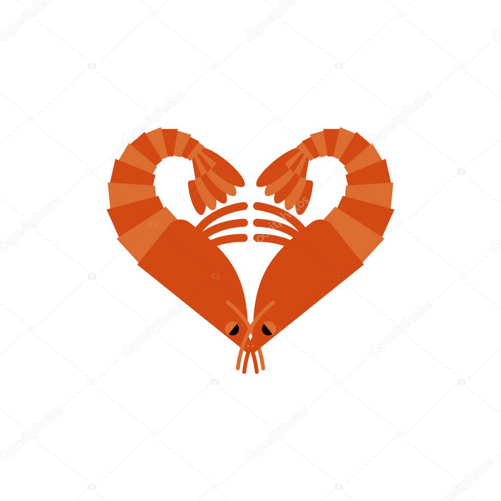 Shrimps love isolated. Heart of plankton on white background