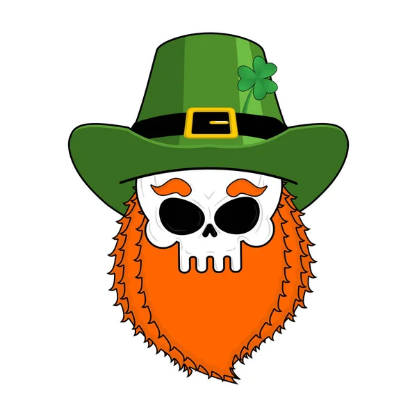 Lutin crâne à barbe rouge. Casquette irlandaise verte. Saint-Patrick — Image vectorielle