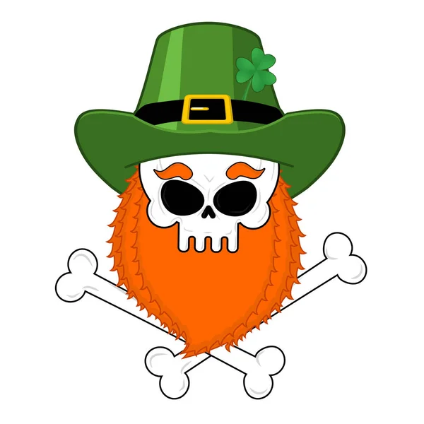 Lutin crâne à barbe rouge. Casquette irlandaise verte. Saint-Patrick — Image vectorielle