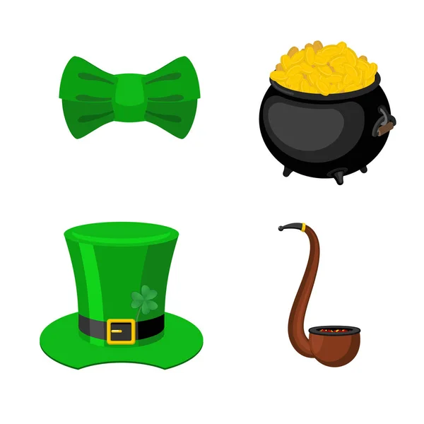 St. Patrick's Day icon set. Leprechaun accessory. pot of gold an — Stock Vector