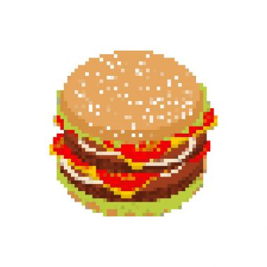 Hamburger piksel sanat. pixelated Fast food üzerinde beyaz backg izole