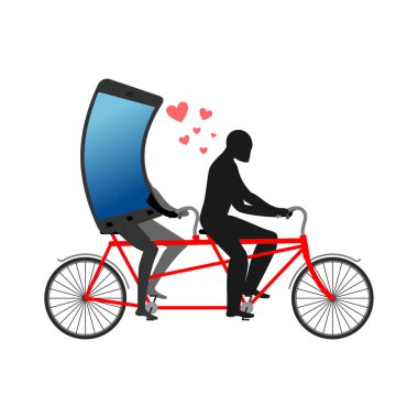 Becerikli alet aşık. Adam ve bisiklet smartphone. Tande üzerinde sürme