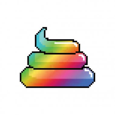 Shit Unicorn Pixel Art. Rainbow turd pixelated. Poop isolated clipart