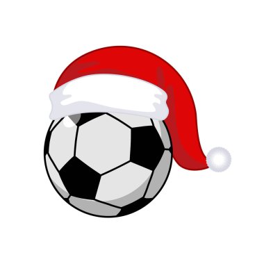 Futbol topu Noel Baba şapkalı. Spor yeni yıl ve Noel